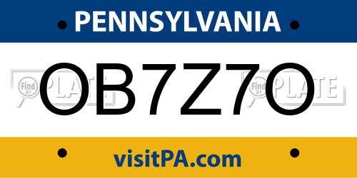 OB7Z7O Pennsylvania License Plate