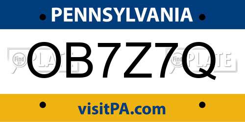 OB7Z7Q Pennsylvania License Plate