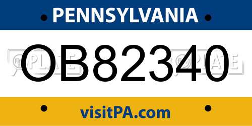 OB82340 Pennsylvania License Plate