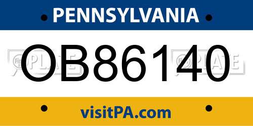 OB86140 Pennsylvania License Plate