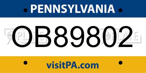 OB89802 Pennsylvania License Plate