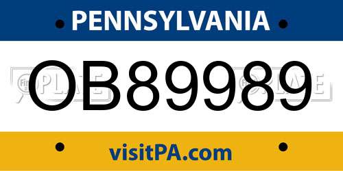 OB89989 Pennsylvania License Plate
