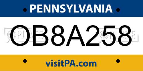 OB8A258 Pennsylvania License Plate