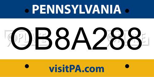 OB8A288 Pennsylvania License Plate