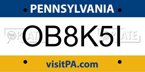 OB8K5I Pennsylvania License Plate