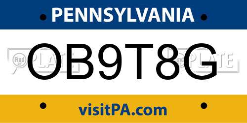 OB9T8G Pennsylvania License Plate