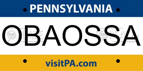 OBAOSSA Pennsylvania License Plate