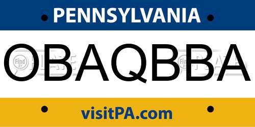 OBAQBBA Pennsylvania License Plate