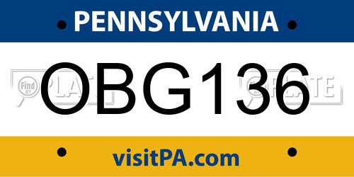 OBG136 Pennsylvania License Plate