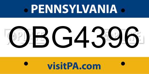 OBG4396 Pennsylvania License Plate