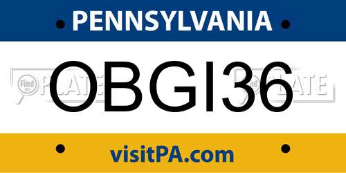OBGI36 Pennsylvania License Plate