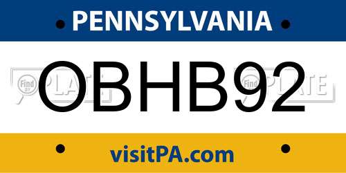 OBHB92 Pennsylvania License Plate