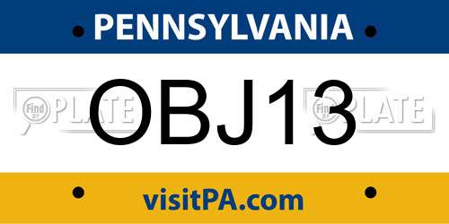 OBJ13 Pennsylvania License Plate