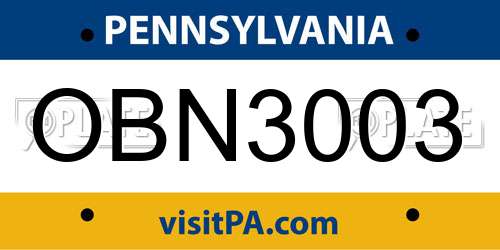 OBN3003 Pennsylvania License Plate