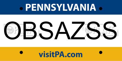 OBSAZSS Pennsylvania License Plate