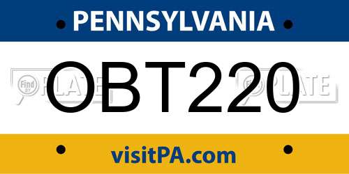 OBT220 Pennsylvania License Plate