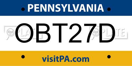 OBT27D Pennsylvania License Plate