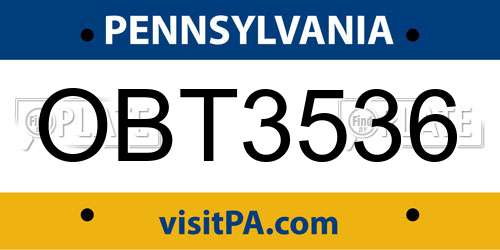 OBT3536 Pennsylvania License Plate
