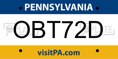 OBT72D Pennsylvania License Plate