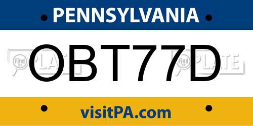 OBT77D Pennsylvania License Plate