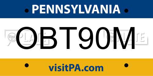 OBT90M Pennsylvania License Plate