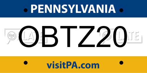 OBTZ20 Pennsylvania License Plate