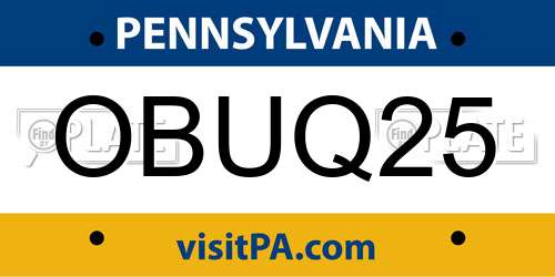 OBUQ25 Pennsylvania License Plate