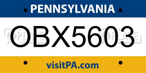 OBX5603 Pennsylvania License Plate