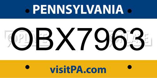 OBX7963 Pennsylvania License Plate