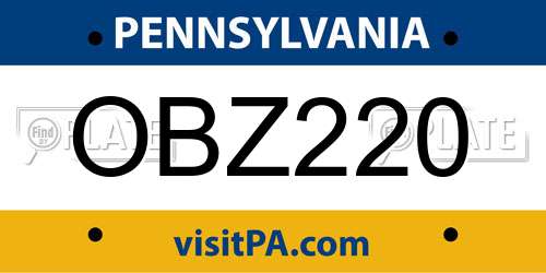 OBZ220 Pennsylvania License Plate