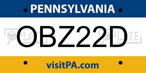 OBZ22D Pennsylvania License Plate