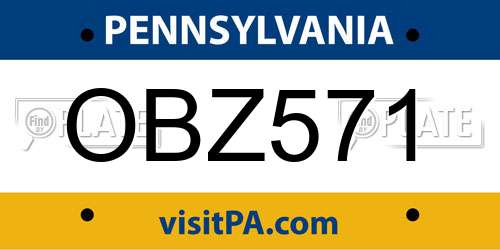 OBZ571 Pennsylvania License Plate