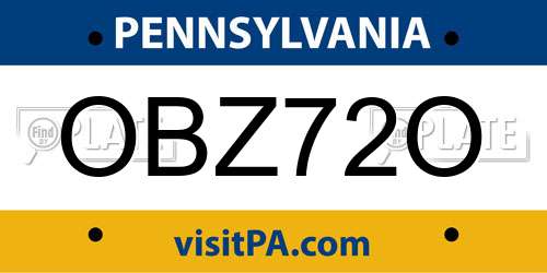 OBZ72O Pennsylvania License Plate