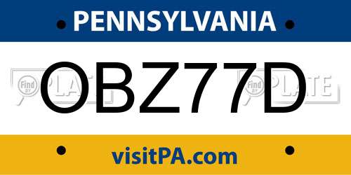 OBZ77D Pennsylvania License Plate