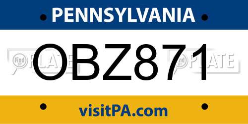 OBZ871 Pennsylvania License Plate