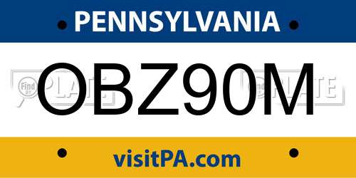 OBZ90M Pennsylvania License Plate