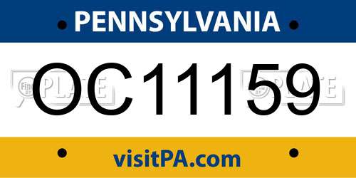 OC11159 Pennsylvania License Plate