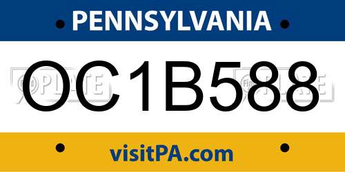 OC1B588 Pennsylvania License Plate