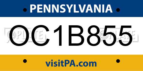 OC1B855 Pennsylvania License Plate