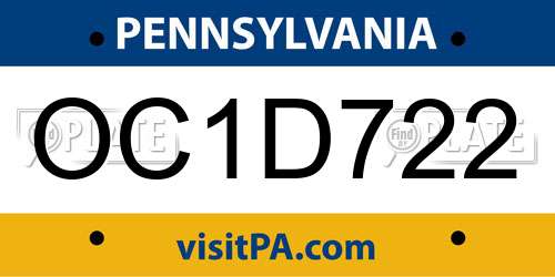 OC1D722 Pennsylvania License Plate