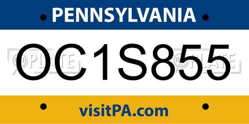 OC1S855 Pennsylvania License Plate