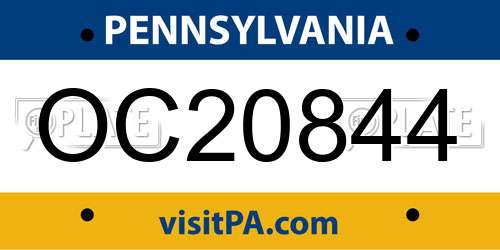 OC20844 Pennsylvania License Plate