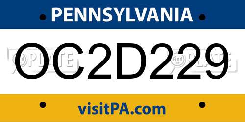 OC2D229 Pennsylvania License Plate