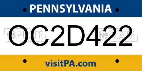 OC2D422 Pennsylvania License Plate