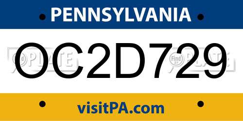 OC2D729 Pennsylvania License Plate