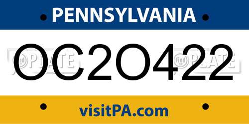 OC2O422 Pennsylvania License Plate