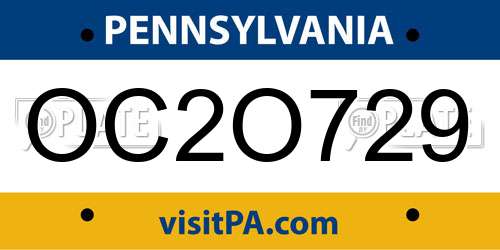 OC2O729 Pennsylvania License Plate