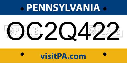 OC2Q422 Pennsylvania License Plate