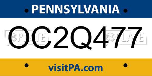 OC2Q477 Pennsylvania License Plate