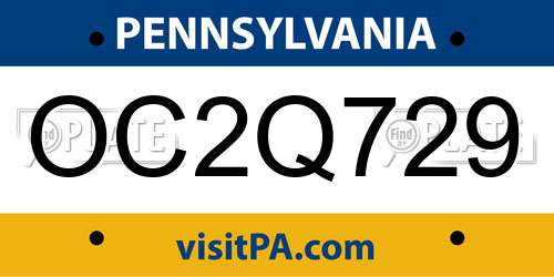 OC2Q729 Pennsylvania License Plate